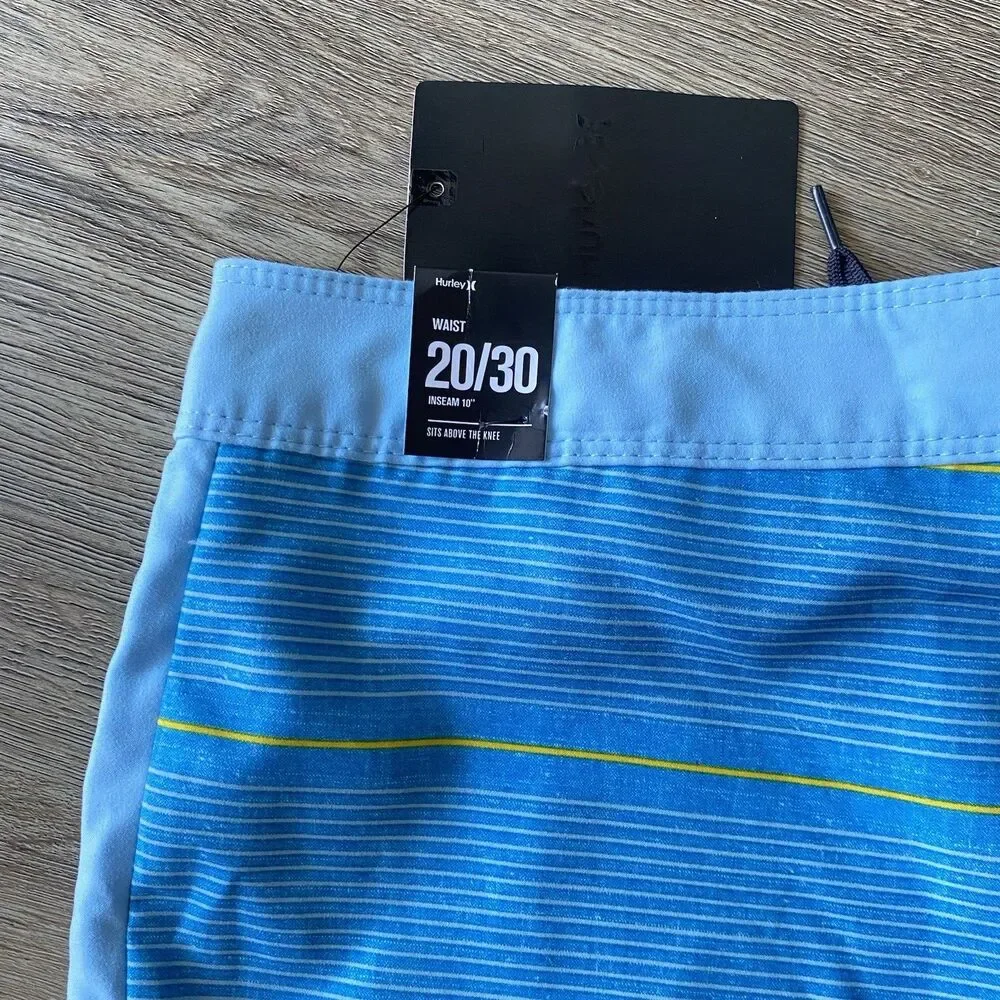 Hurley Boy's Board Shorts Striped Indo Blue Swim Beach Summer Size 20/30 NWT